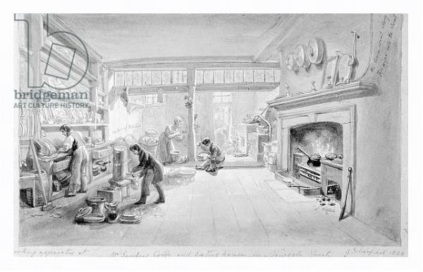 Постер The Kitchen of Mr. Sander's Coffee and Eating House, Newgate Street, 1828 с типом исполнения На холсте в раме в багетной раме 221-03