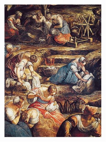 Постер The Miraculous Fall of Manna, detail of women working с типом исполнения На холсте в раме в багетной раме 221-03