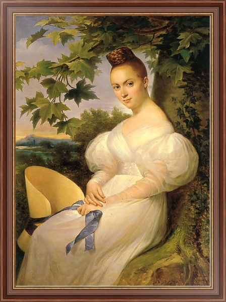 Постер Портрет женщины, сидящей рядом с деревом с типом исполнения На холсте в раме в багетной раме 35-M719P-83