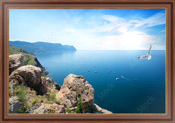 Постер Крым, чайка над морем с типом исполнения На холсте в раме в багетной раме 35-M719P-83
