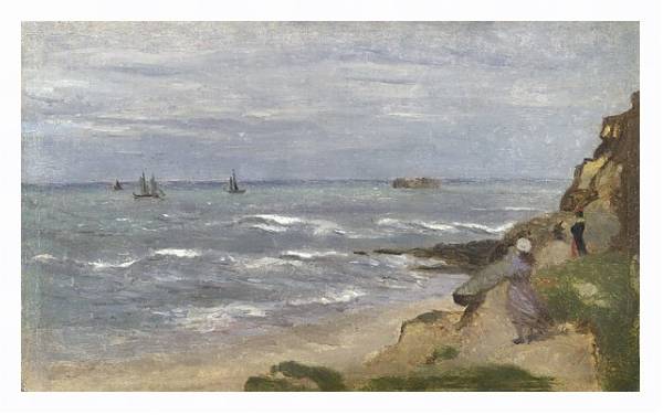 Постер Морской пейзаж с людьми на скалах с типом исполнения На холсте в раме в багетной раме 221-03