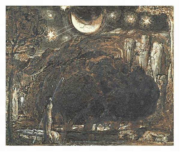 Постер A Shepherd and his Flock under the Moon and Stars, c.1827 с типом исполнения На холсте в раме в багетной раме 221-03