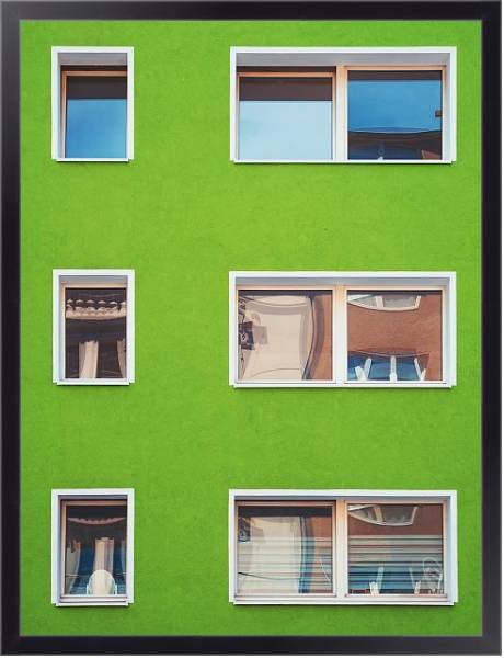 Постер Стена зеленого дома с окнами с типом исполнения На холсте в раме в багетной раме 221-01