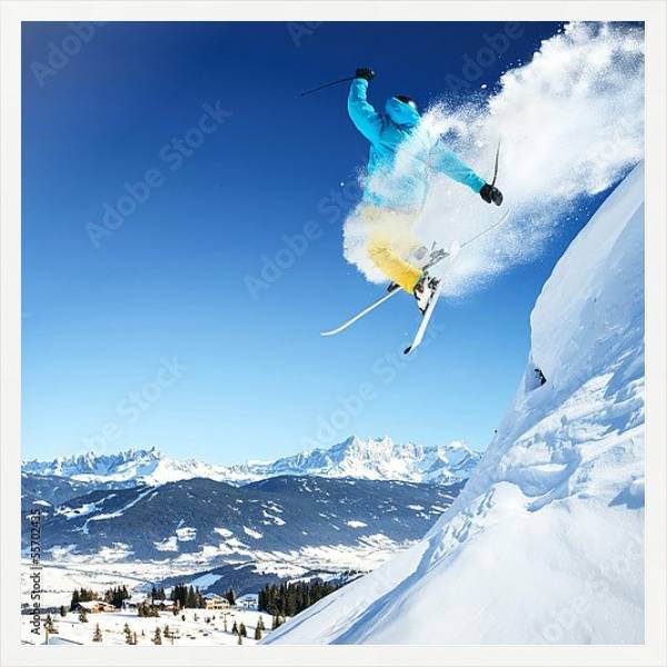 Постер Прыгающий горнолыжник с типом исполнения На холсте в раме в багетной раме 1727.7010
