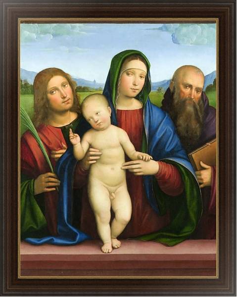 Постер Дева Мария с младенцем и двумя Ангелами 1 с типом исполнения На холсте в раме в багетной раме 1.023.151