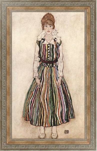 Постер Портрет Эдит Шиле в полосатом платье с типом исполнения На холсте в раме в багетной раме 484.M48.310