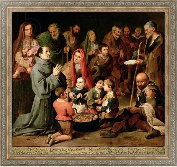 Постер St. Diego of Alcala Giving Food to the Poor, 1645-46 с типом исполнения На холсте в раме в багетной раме 484.M48.310
