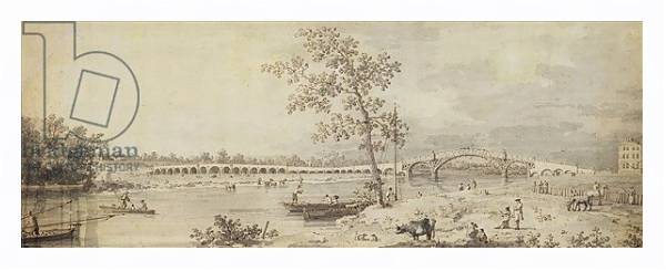 Постер Old Walton Bridge seen from the Middlesex Shore, 1755 с типом исполнения На холсте в раме в багетной раме 221-03