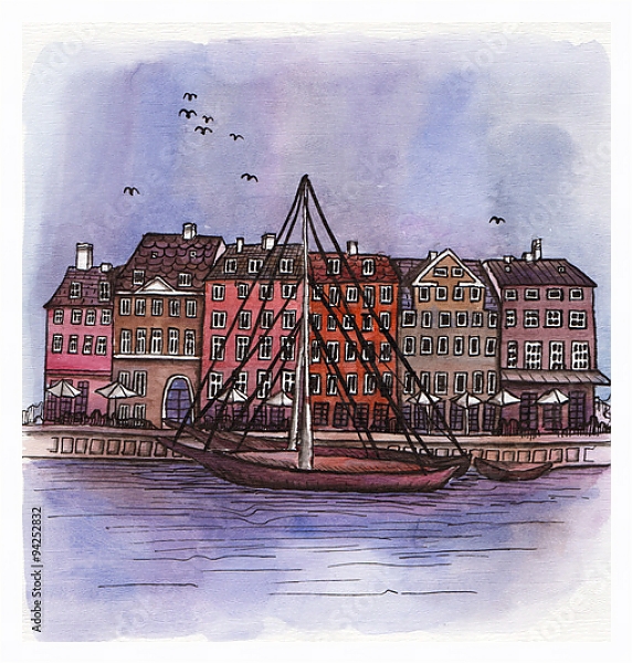 Постер Лодка на канале Амстердама с типом исполнения На холсте в раме в багетной раме 221-03