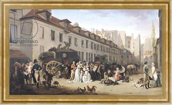 Постер The Arrival of a Stagecoach at the Terminus, rue Notre-Dame-des-Victoires, Paris, 1803 с типом исполнения На холсте в раме в багетной раме NA033.1.051