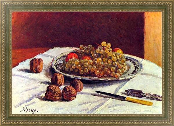 Постер Натюрморт, виноград и орехи с типом исполнения На холсте в раме в багетной раме 484.M48.640