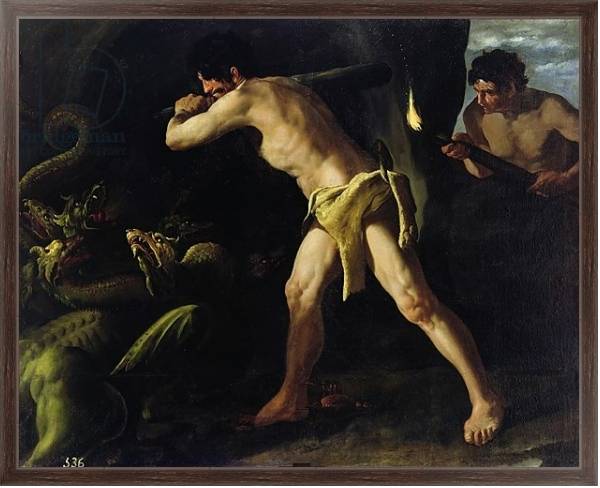Постер Hercules Fighting with the Lernaean Hydra, c.1634 с типом исполнения На холсте в раме в багетной раме 221-02