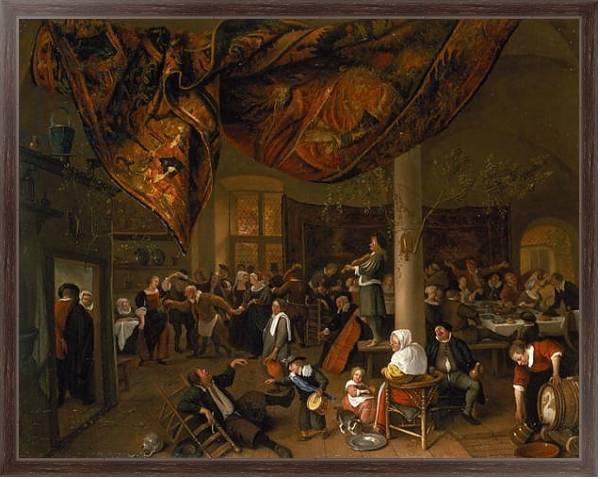 Постер A Village Wedding Feast with Revellers and a dancing Party, 1671 с типом исполнения На холсте в раме в багетной раме 221-02