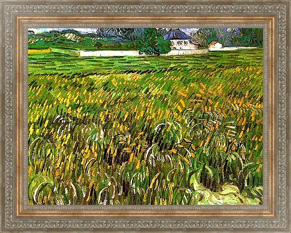 Постер Пшеничное поле в Овере и белый дом с типом исполнения На холсте в раме в багетной раме 484.M48.310
