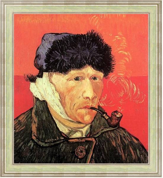Постер Автопортрет с перевязанным ухом и трубкой с типом исполнения На холсте в раме в багетной раме NA053.0.113