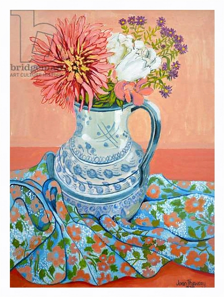 Постер Dahlias, Roses and Michaelmas Daisies,2000, с типом исполнения На холсте в раме в багетной раме 221-03