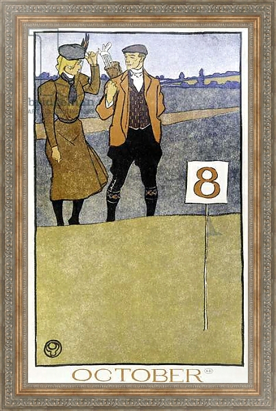 Постер Couple playing golf - in “” Golf Calendar”” by Edward Penfield, ed. 1899 с типом исполнения На холсте в раме в багетной раме 484.M48.310