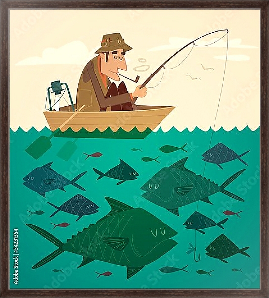 Постер Рыбак в лодке с типом исполнения На холсте в раме в багетной раме 221-02