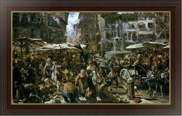Постер The Market of Verona, 1884 с типом исполнения На холсте в раме в багетной раме 1.023.151