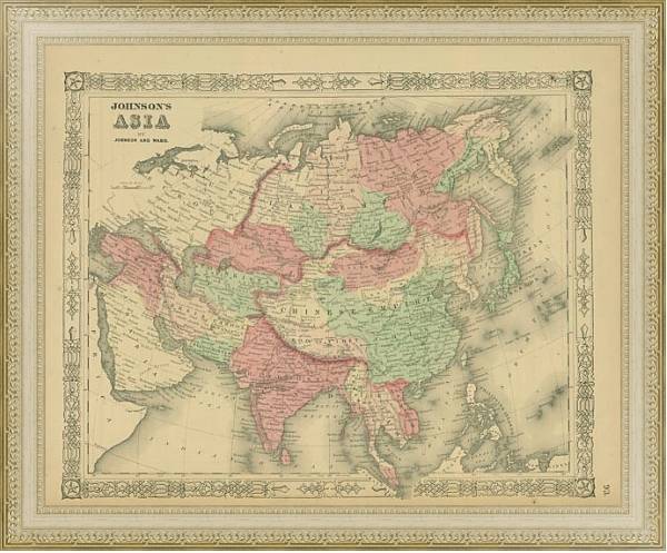Постер Карта: Азия (в т.ч. азиатская часть России) с типом исполнения Акварель в раме в багетной раме 484.M48.725