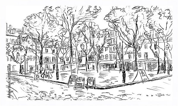 Постер Париж в Ч/Б рисунках #42 с типом исполнения На холсте в раме в багетной раме 221-03