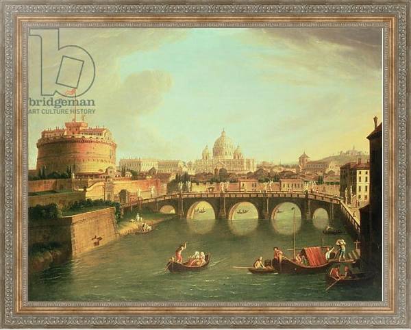 Постер A View of Rome with the Bridge and Castel St. Angelo by the Tiber с типом исполнения На холсте в раме в багетной раме 484.M48.310