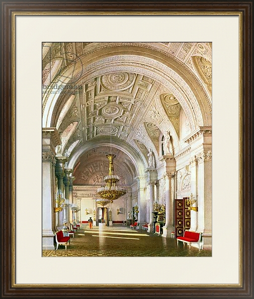 Постер View of the White Hall in the Winter Palace in St. Petersburg, 1865 1 с типом исполнения Под стеклом в багетной раме 1.023.036
