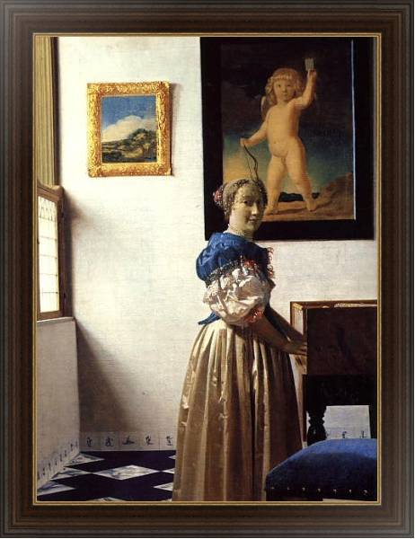Постер Дама, стоящая у спинета с типом исполнения На холсте в раме в багетной раме 1.023.151
