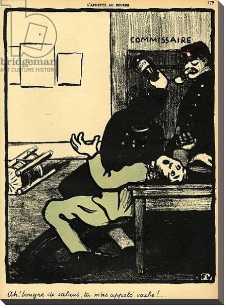 Постер A policeman hits a man with a bottle in a police station, 1902 с типом исполнения На холсте без рамы