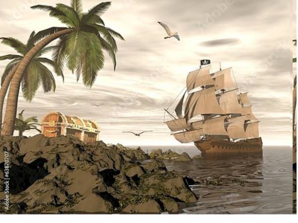 Постер Пиратский корабль с типом исполнения На холсте без рамы