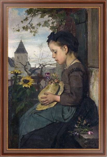 Постер Девочка, сидящая у дома с типом исполнения На холсте в раме в багетной раме 35-M719P-83
