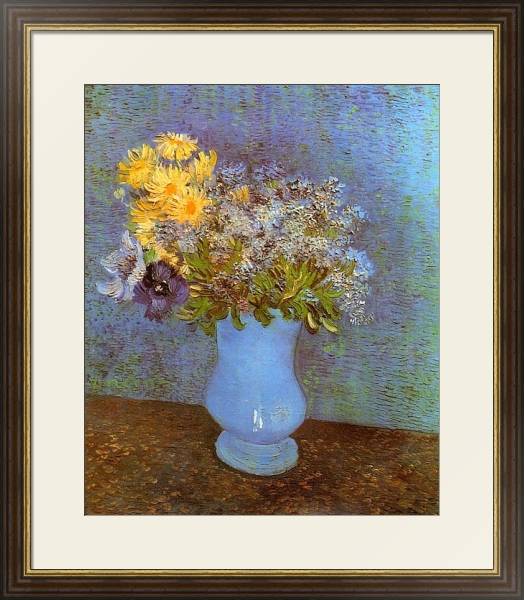 Постер Vase with Lilacs, Daisies and Anemones  ваза с сиренью, маргаритками и актиниями с типом исполнения Под стеклом в багетной раме 1.023.036