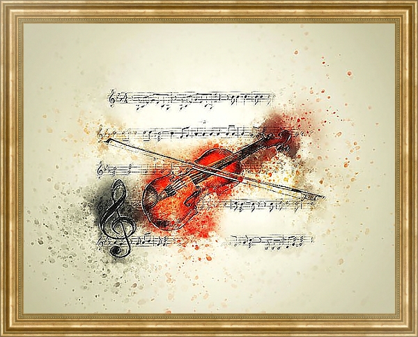 Постер Скрипка и ноты с типом исполнения На холсте в раме в багетной раме NA033.1.051