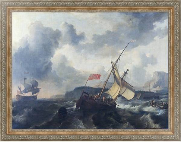 Постер Английское судно в бурном море с типом исполнения На холсте в раме в багетной раме 484.M48.310