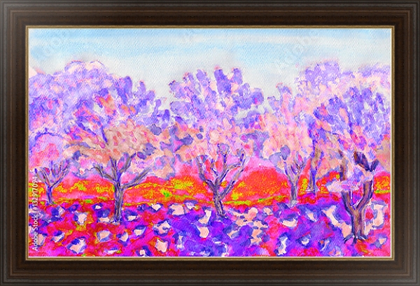 Постер Розовый весенний сад с типом исполнения На холсте в раме в багетной раме 1.023.151