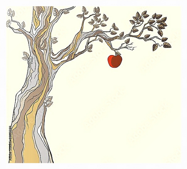 Постер Яблоня и яблоко с типом исполнения На холсте в раме в багетной раме 221-03