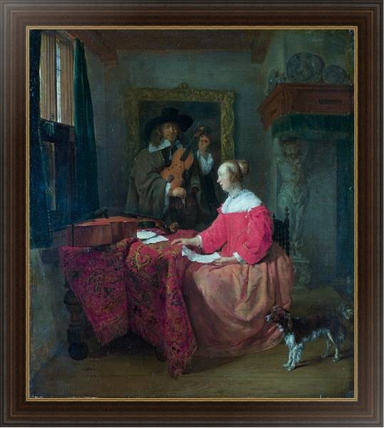 Постер Женщина, сидящая у стола и мужчина со скрипкой с типом исполнения На холсте в раме в багетной раме 1.023.151