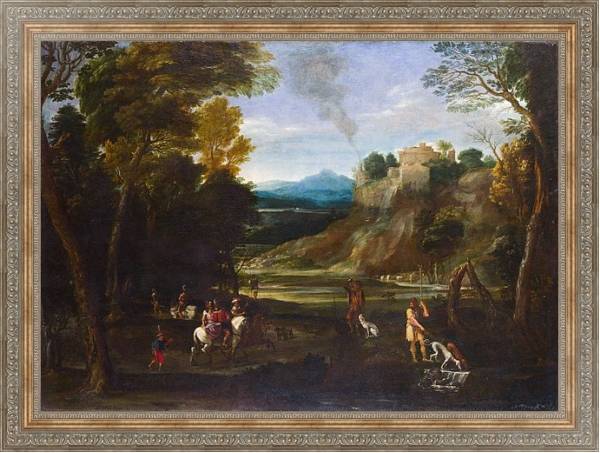 Постер Пейзаж с охотой с типом исполнения На холсте в раме в багетной раме 484.M48.310