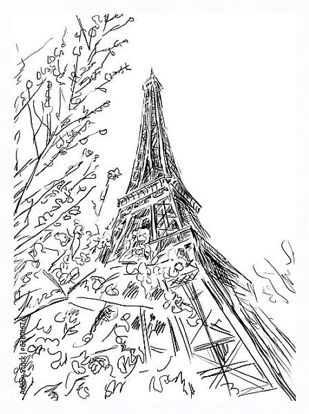 Постер Париж в Ч/Б рисунках #6 с типом исполнения На холсте в раме в багетной раме 221-03