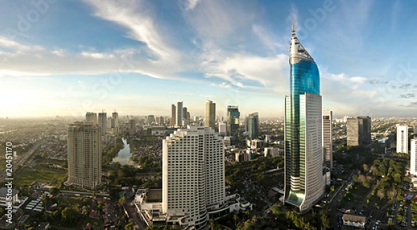 Постер Индонезия, Джакарта. Небоскребы с типом исполнения На холсте без рамы