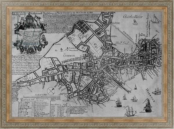 Постер Plan of Boston, New England, 1739 с типом исполнения На холсте в раме в багетной раме 484.M48.310
