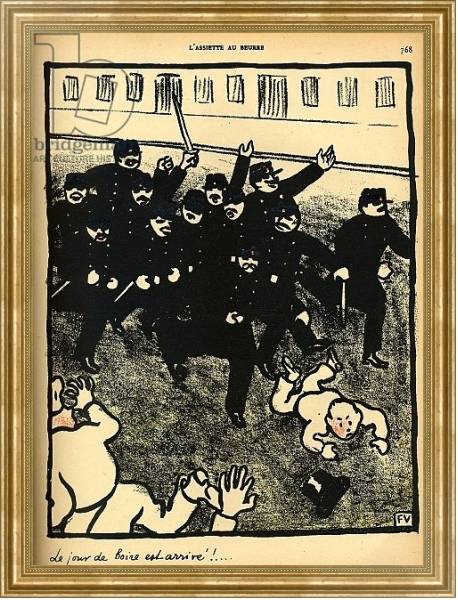 Постер A police brigade charges a group of demonstrators, 1902 с типом исполнения На холсте в раме в багетной раме NA033.1.051