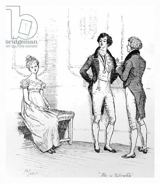 Постер 'She is tolerable', illustration from 'Pride & Prejudice' by Jane Austen, edition published in 1894 с типом исполнения На холсте в раме в багетной раме 221-03