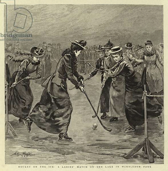 Постер Hockey on the Ice, a Ladies' Match on the Lake in Wimbledon Park с типом исполнения На холсте без рамы