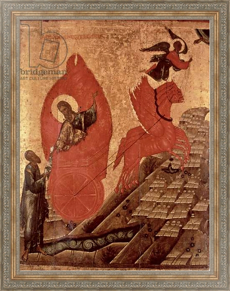 Постер The Ascension of Elijah, icon, Pskov School, c.1650 с типом исполнения На холсте в раме в багетной раме 484.M48.310