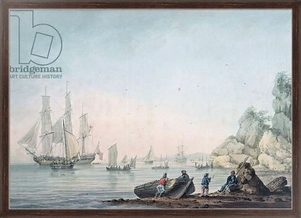 Постер Marine View, with boat and figures on a shore с типом исполнения На холсте в раме в багетной раме 221-02