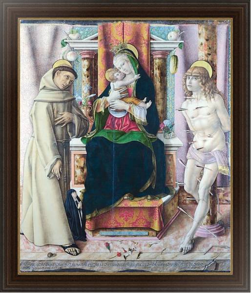 Постер Дева Мария и младенец со святыми Франсисом и Себастьяном с типом исполнения На холсте в раме в багетной раме 1.023.151