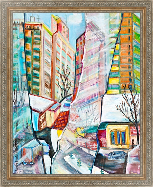 Постер Город сквозь разбитое стекло с типом исполнения На холсте в раме в багетной раме 484.M48.310