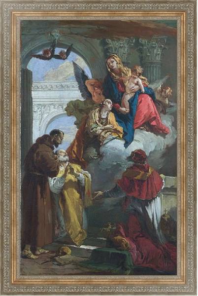 Постер Дева Мария с младенцем, появляющиеся перед группой Святых с типом исполнения На холсте в раме в багетной раме 484.M48.310