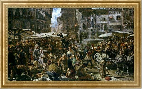 Постер The Market of Verona, 1884 с типом исполнения На холсте в раме в багетной раме NA033.1.051
